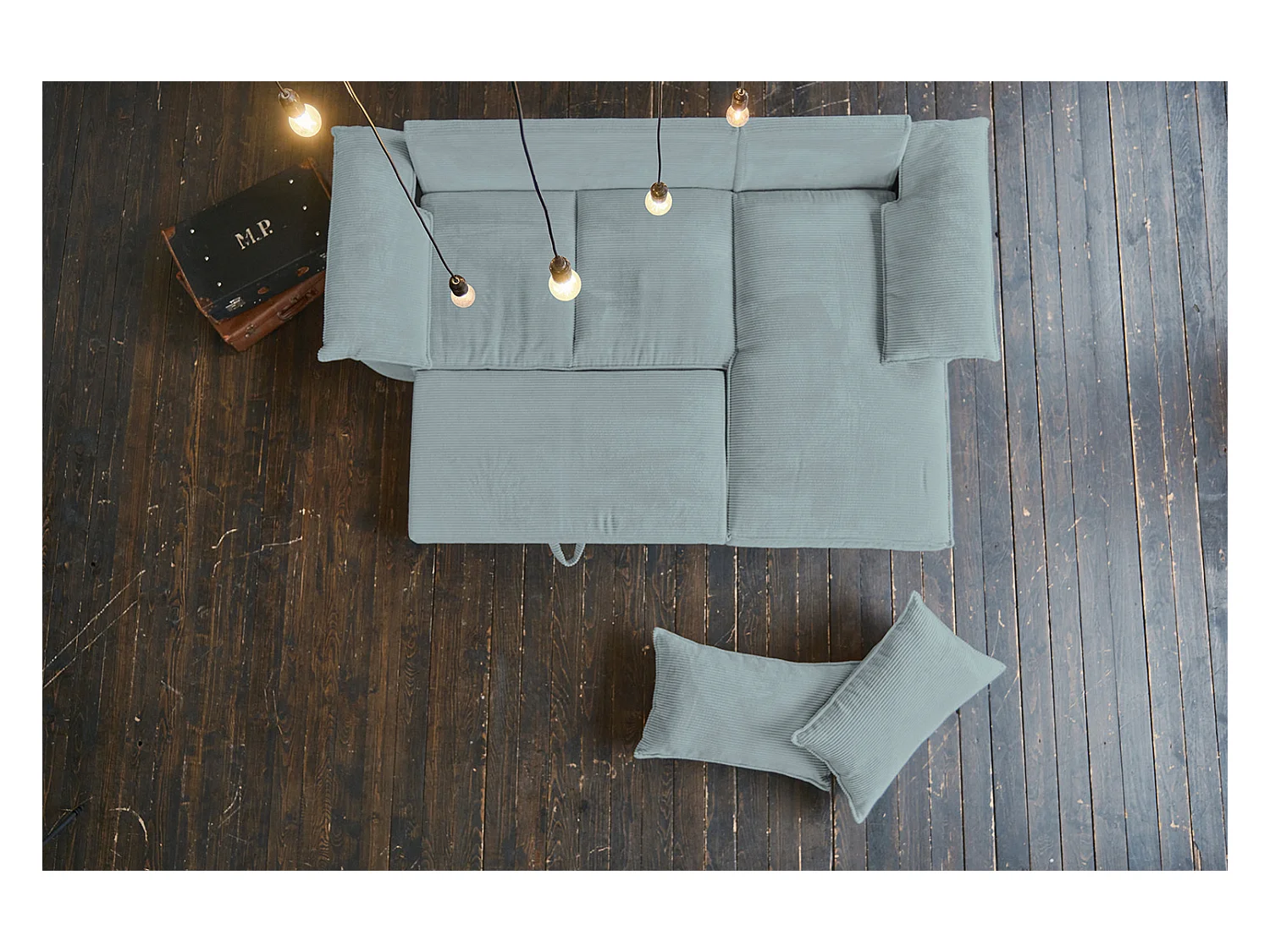 Slaapbank - Lichtblauw Koord - DAMETO