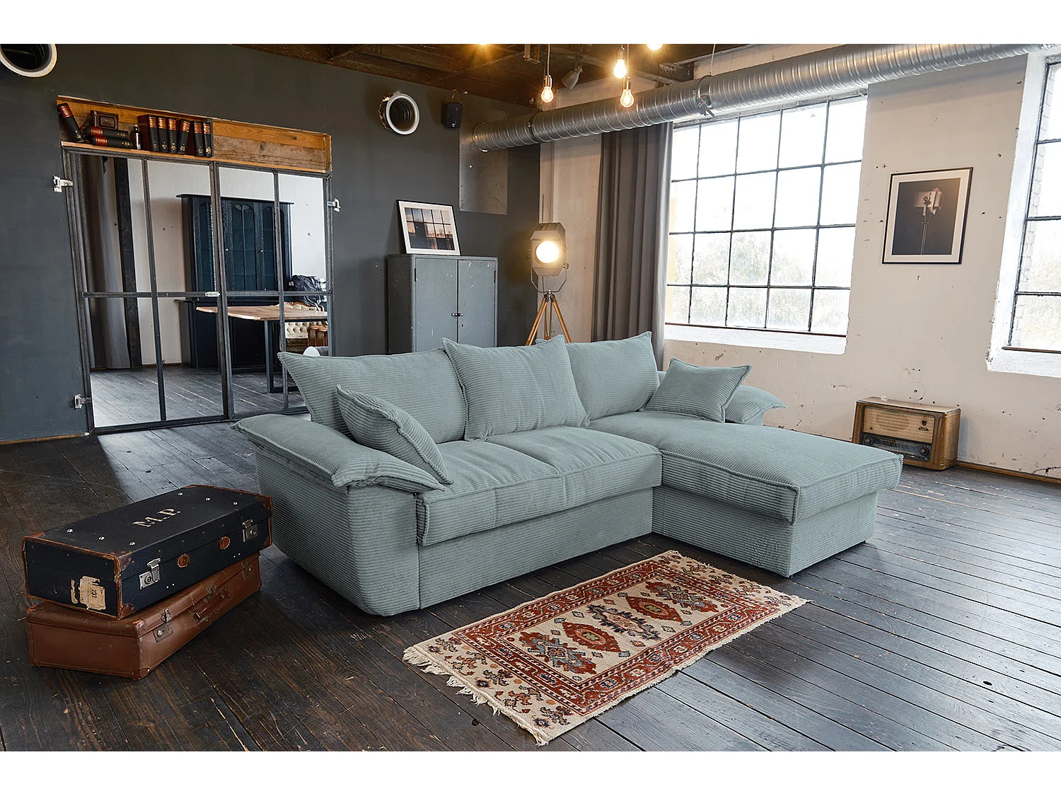 Schlafsofa - Hellblau Cord - DAMETO