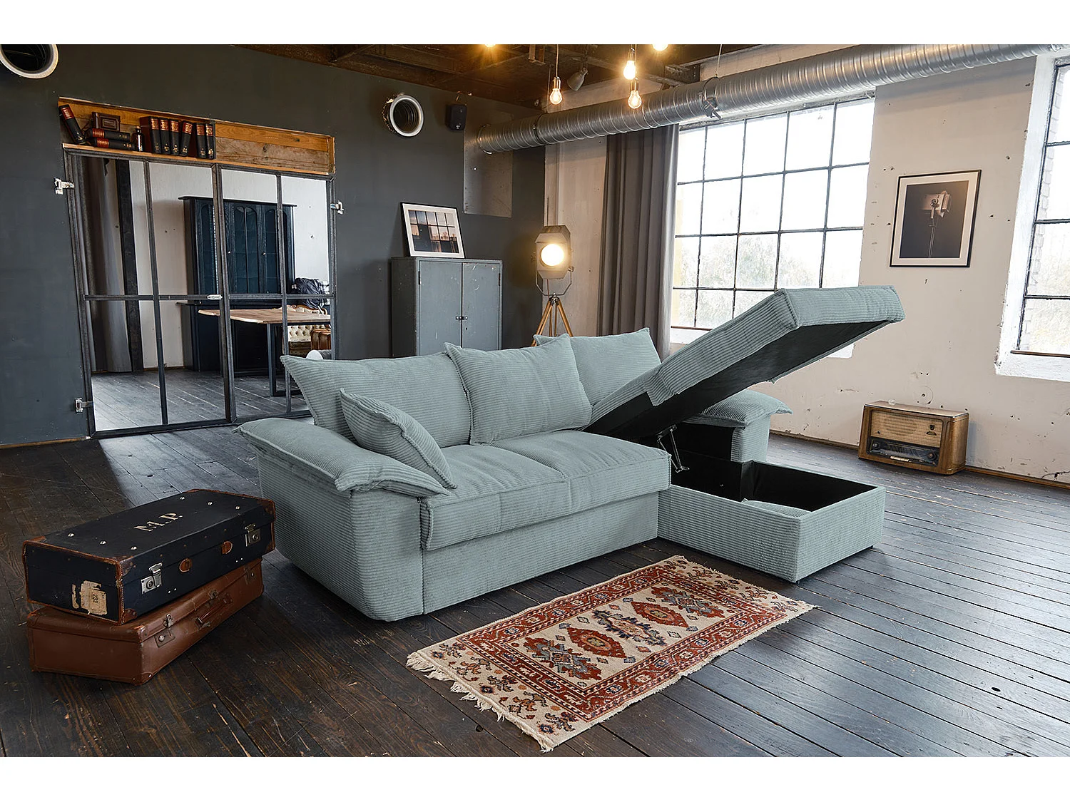 Schlafsofa - Hellblau Cord - DAMETO