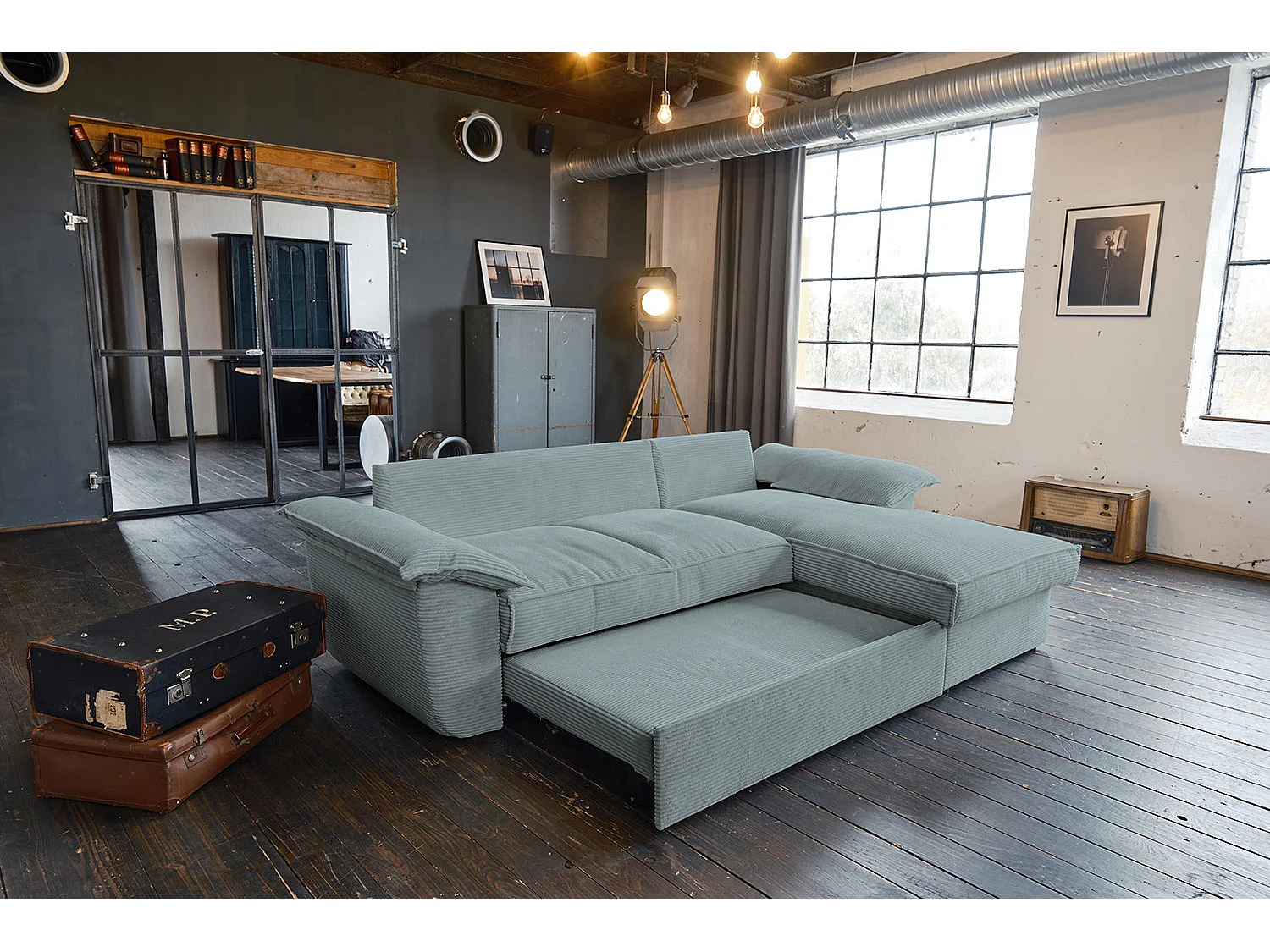Schlafsofa - Hellblau Cord - DAMETO