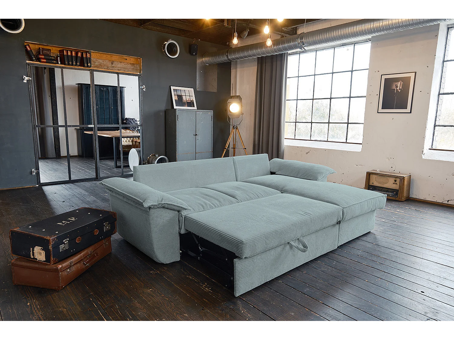 Schlafsofa - Hellblau Cord - DAMETO