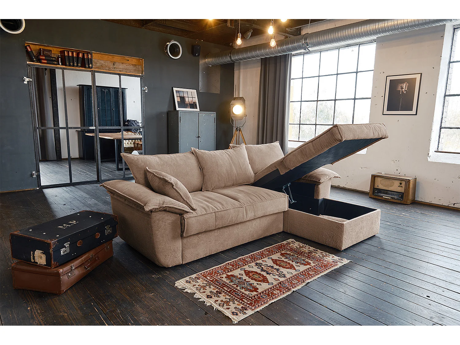 Canapé-lit - marron Velours côtelé - DAMETO