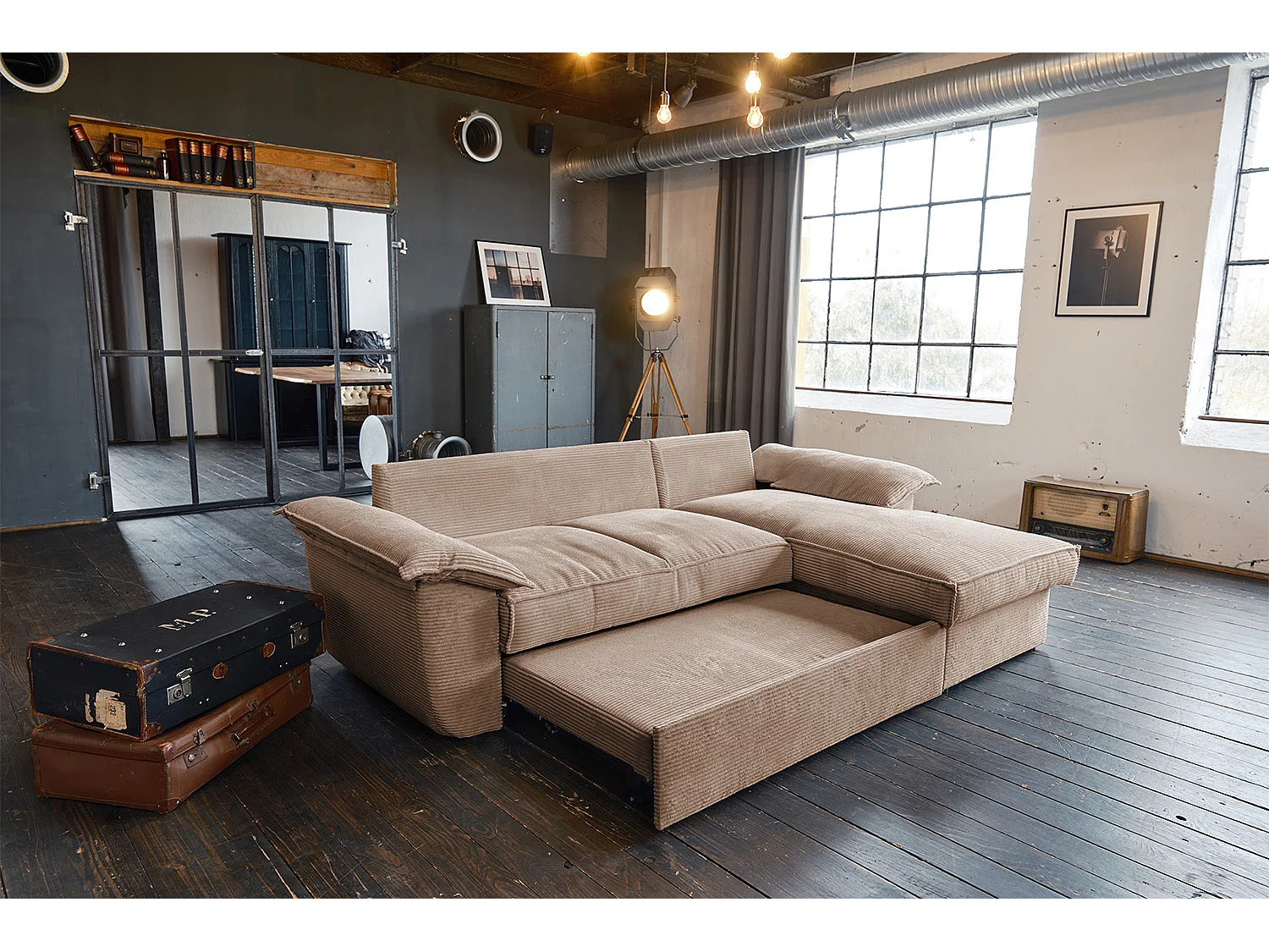 Canapé-lit - marron Velours côtelé - DAMETO