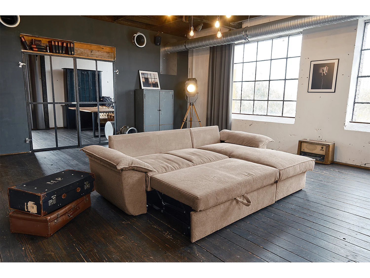 Canapé-lit - marron Velours côtelé - DAMETO