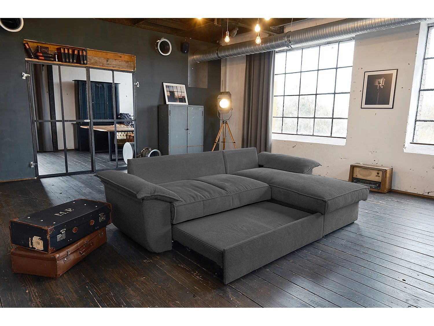 Canapé-lit - Gris Velours côtelé - DAMETO