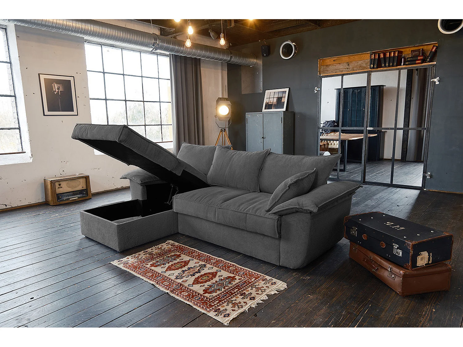 Canapé-lit - Gris Velours côtelé - DAMETO