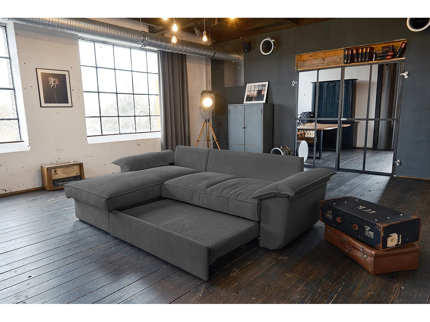 Canapé-lit - Gris Velours côtelé - DAMETO