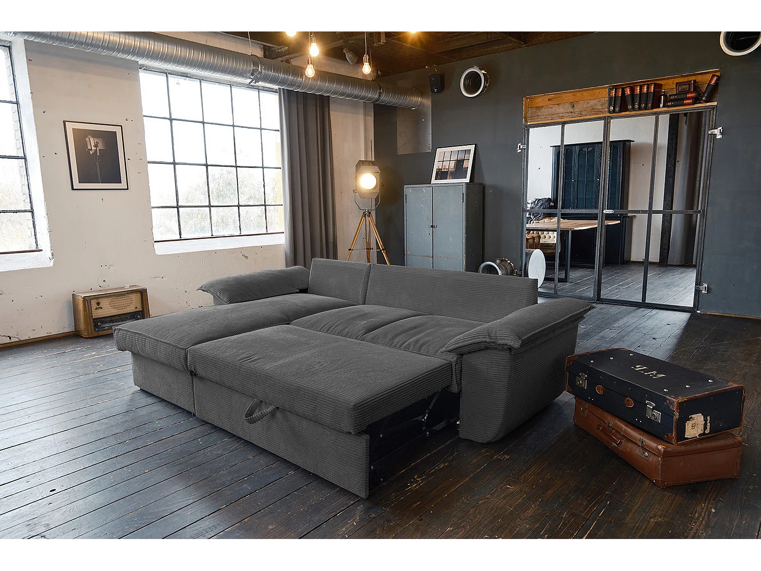 Canapé-lit - Gris Velours côtelé - DAMETO