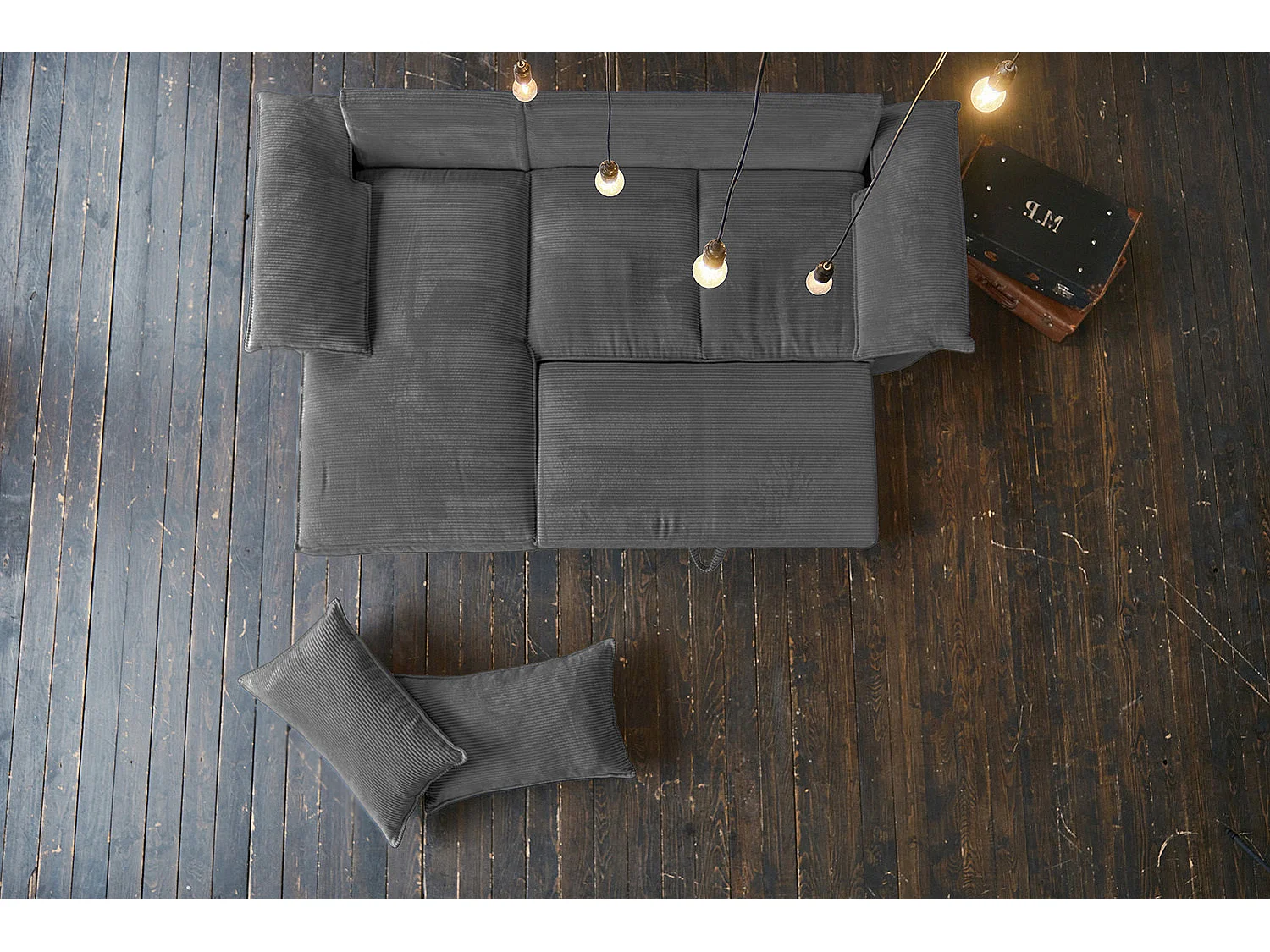 Canapé-lit - Gris Velours côtelé - DAMETO