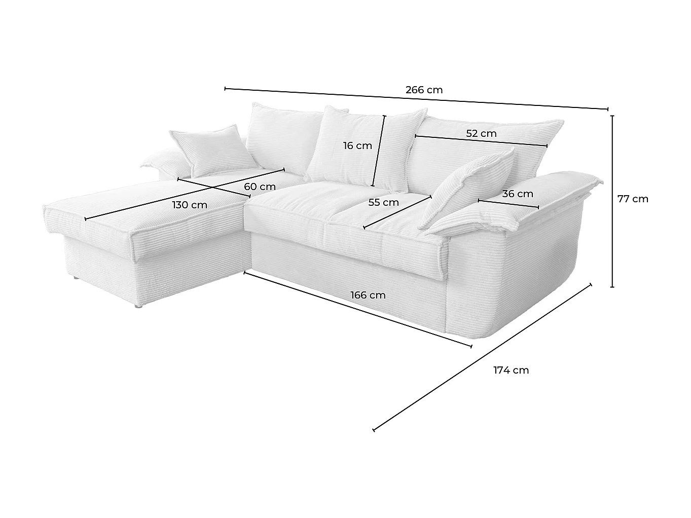 Schlafsofa - Grau Cord - DAMETO