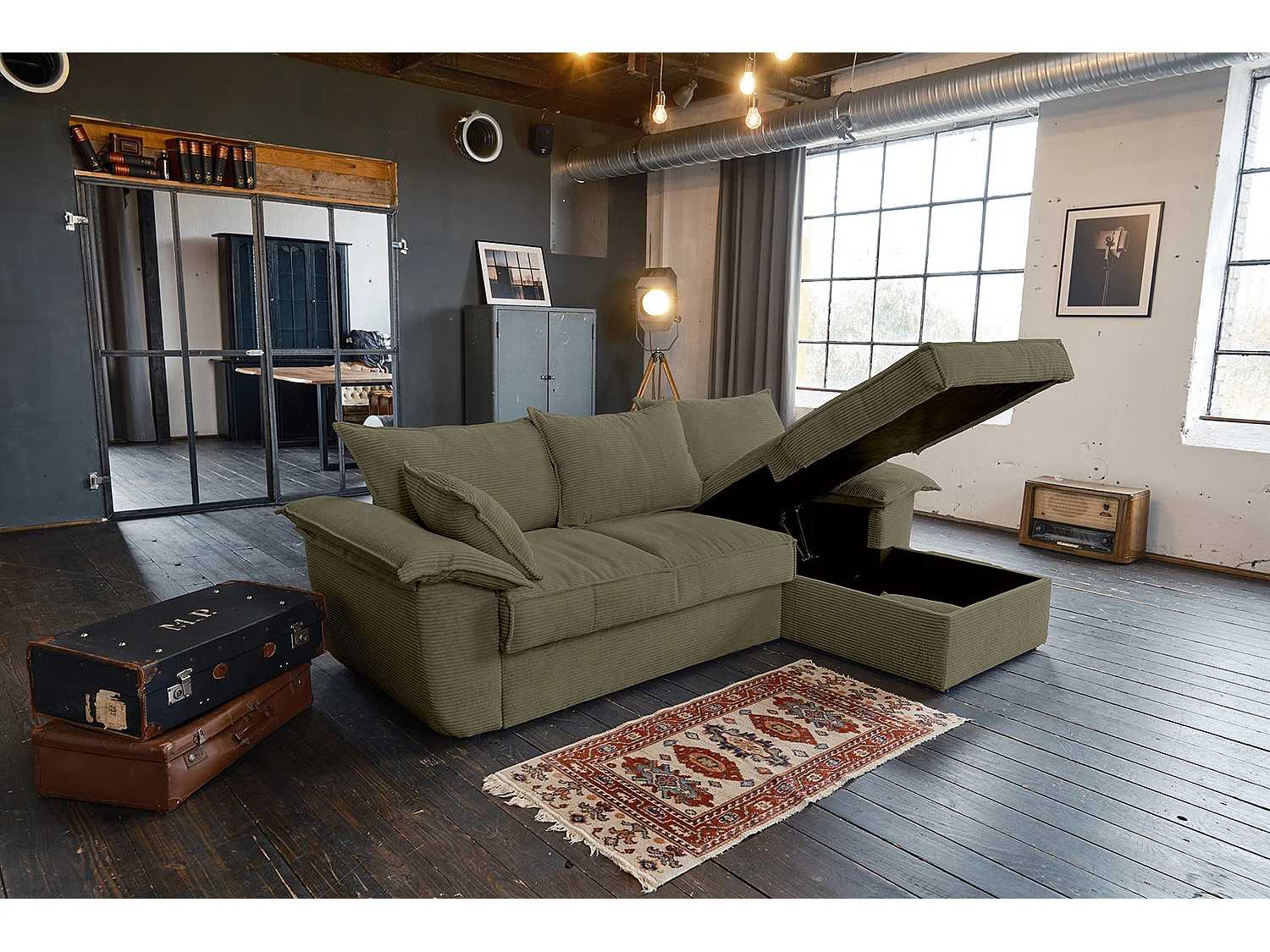 Schlafsofa - Grün Cord - DAMETO