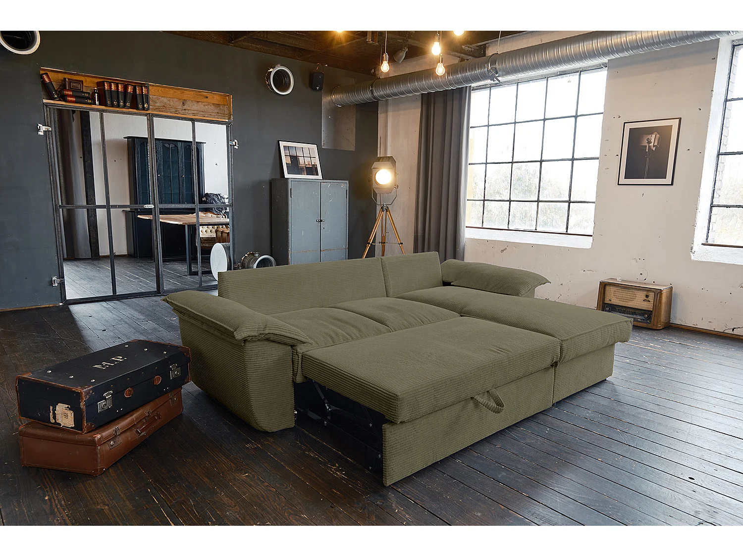 Schlafsofa - Grün Cord - DAMETO