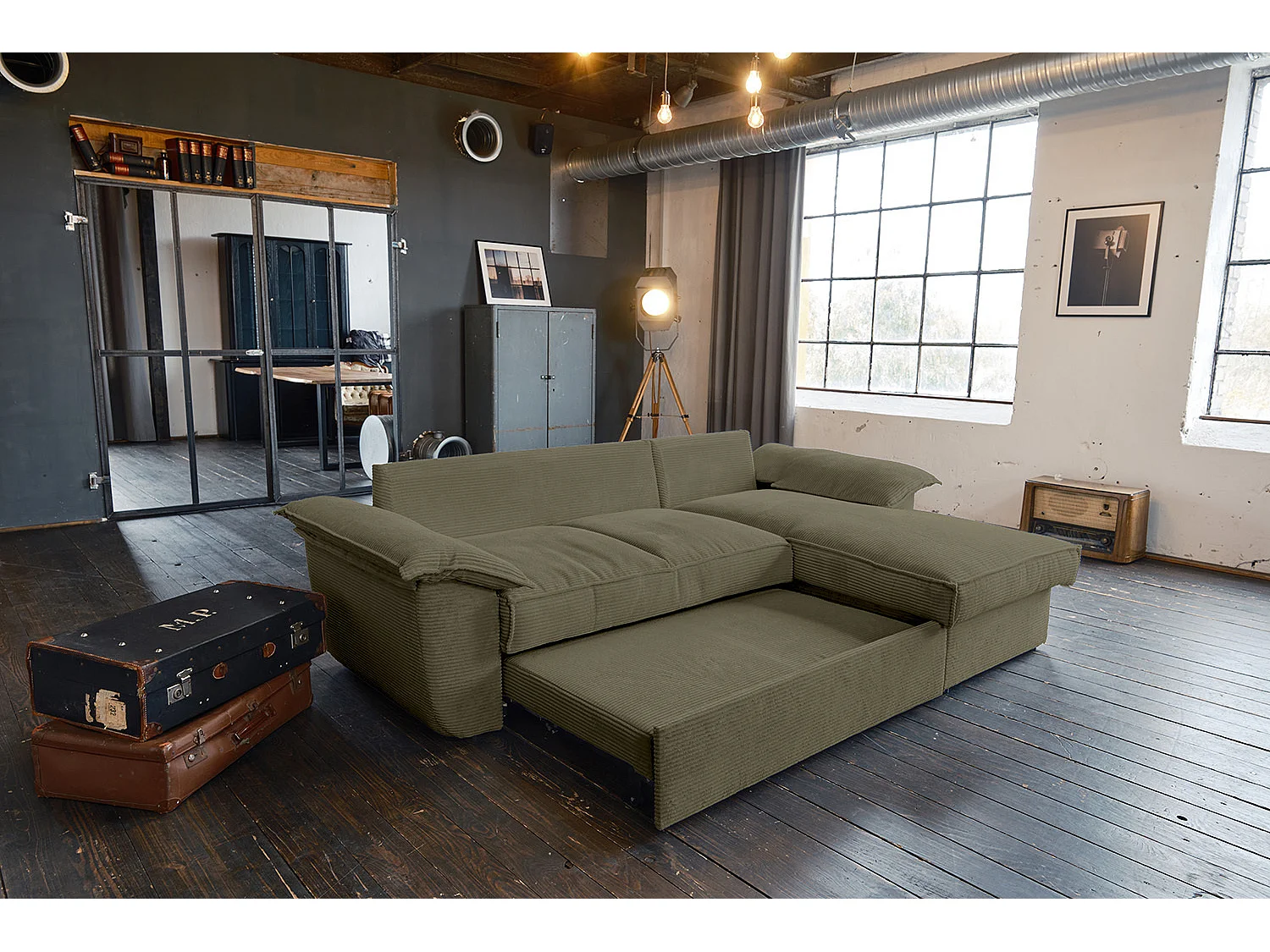 Schlafsofa - Grün Cord - DAMETO