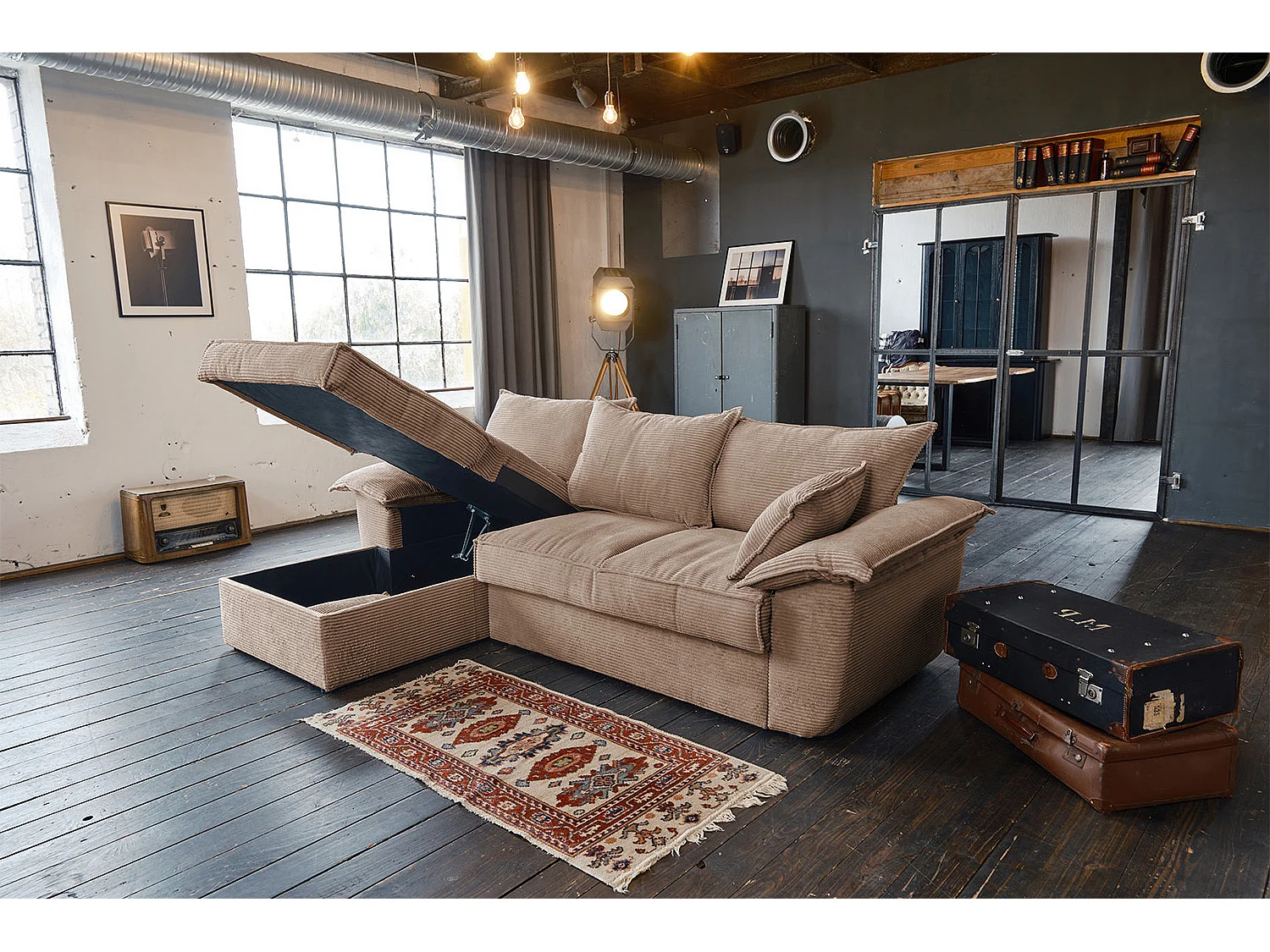 Canapé-lit - marron Velours côtelé - DAMETO