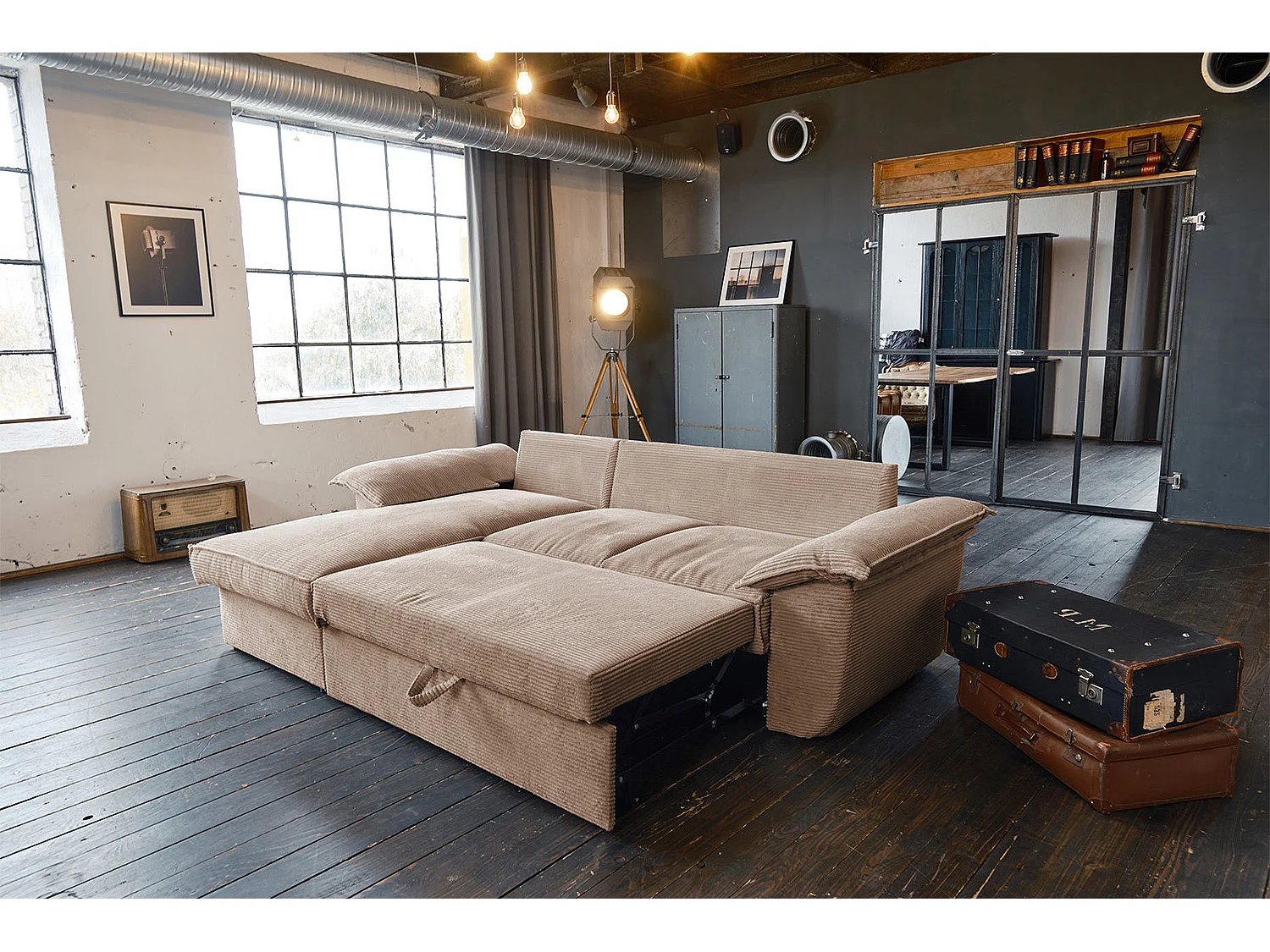 Canapé-lit - marron Velours côtelé - DAMETO