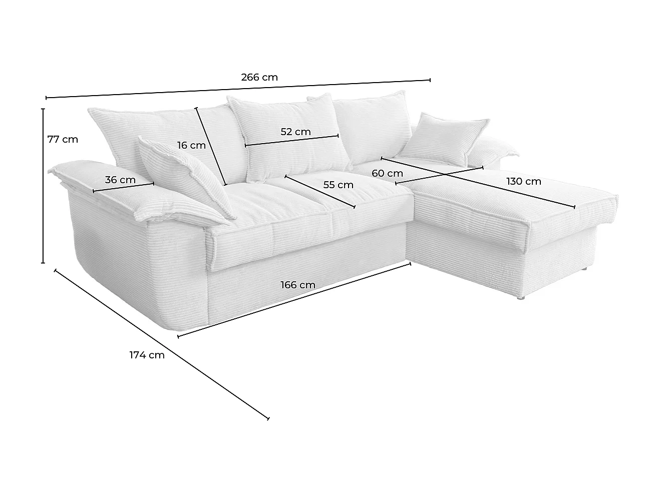 Schlafsofa - Weiß Cord - DAMETO
