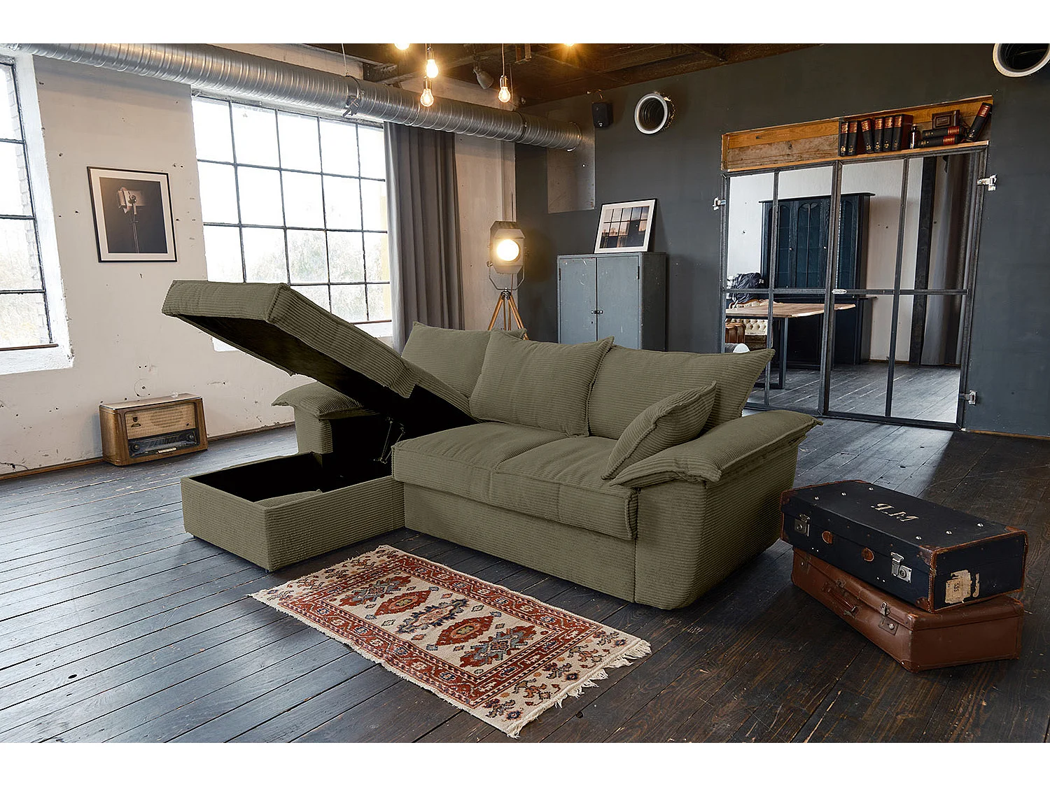 Divano letto - verde Velluto a coste - DAMETO