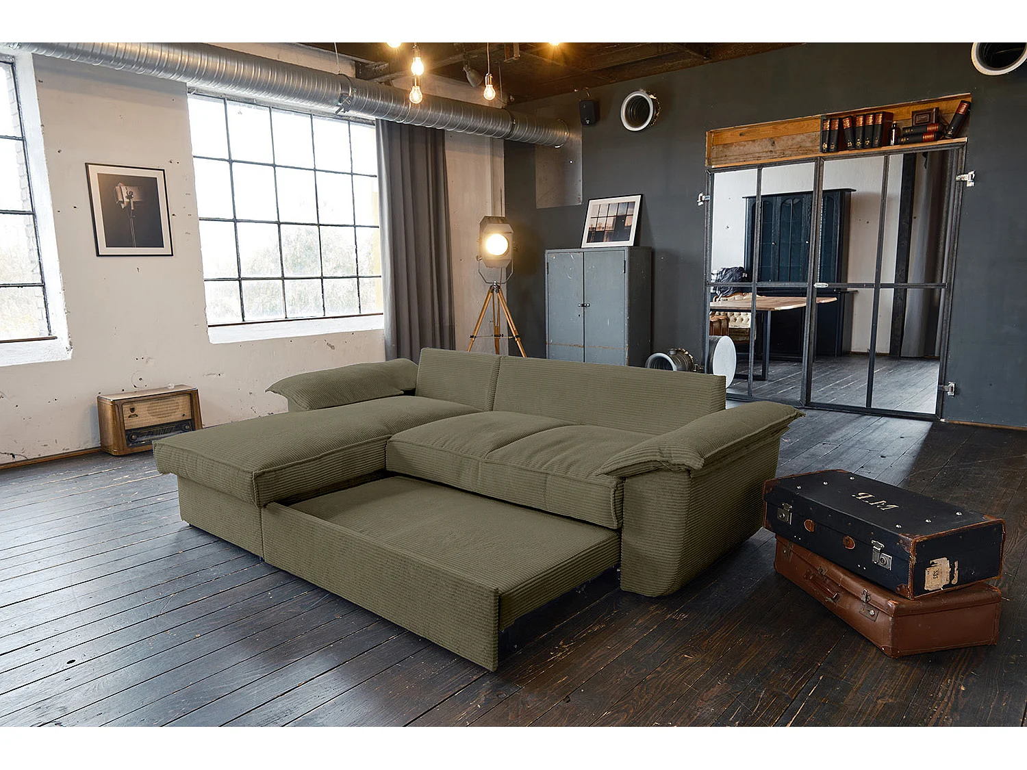 Divano letto - verde Velluto a coste - DAMETO