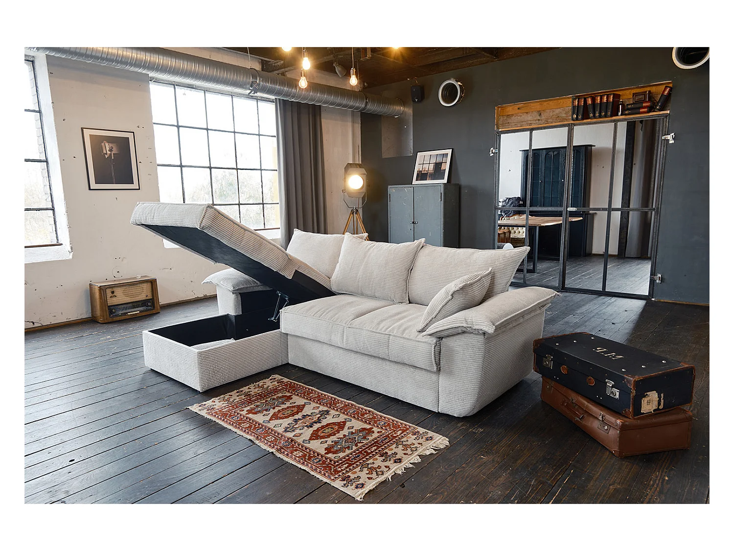 Schlafsofa - Weiß Cord - DAMETO