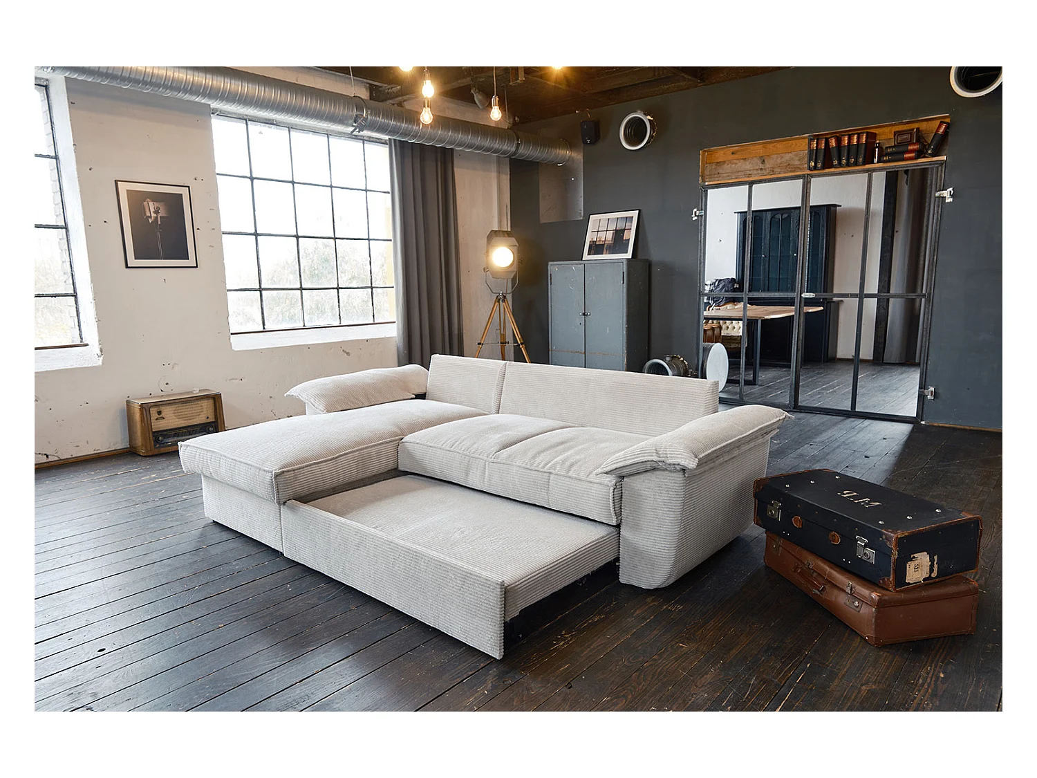 Schlafsofa - Weiß Cord - DAMETO
