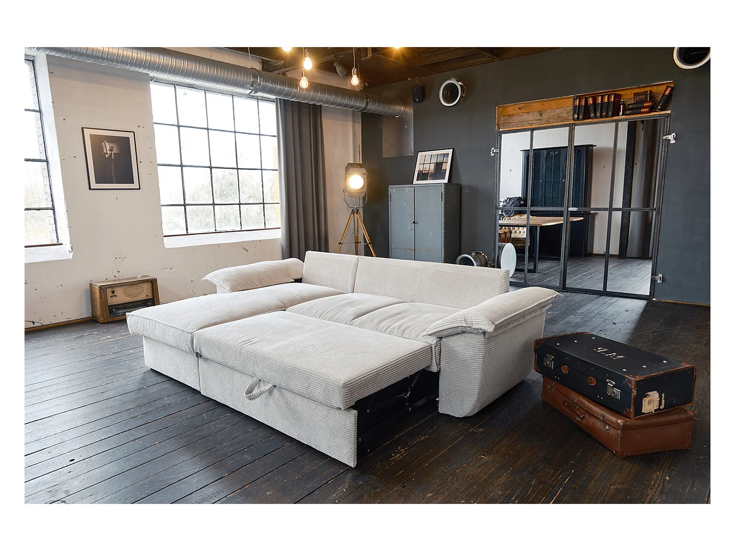 Schlafsofa - Weiß Cord - DAMETO