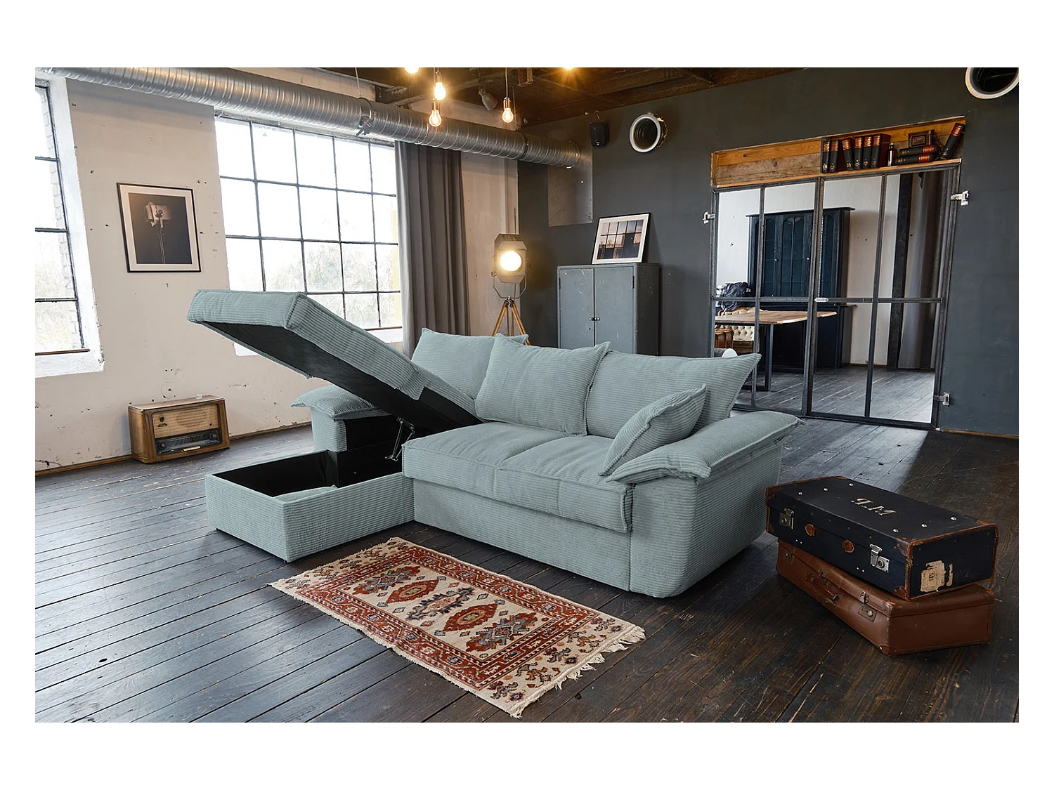 Slaapbank - Lichtblauw Koord - DAMETO