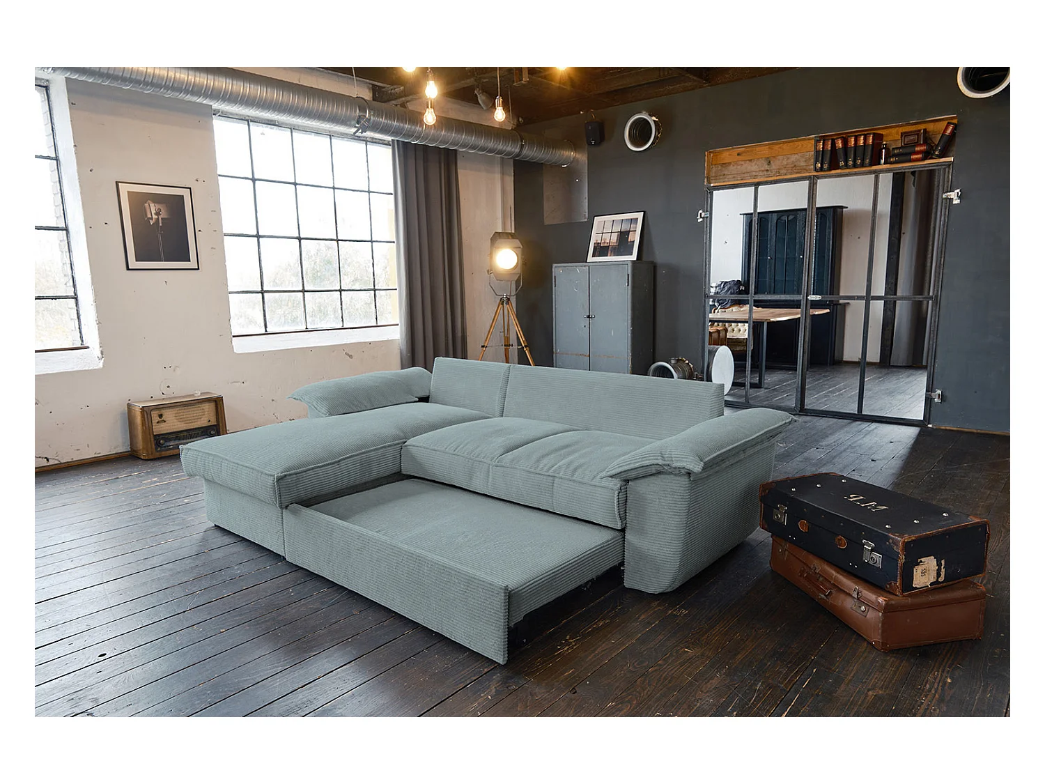 Slaapbank - Lichtblauw Koord - DAMETO