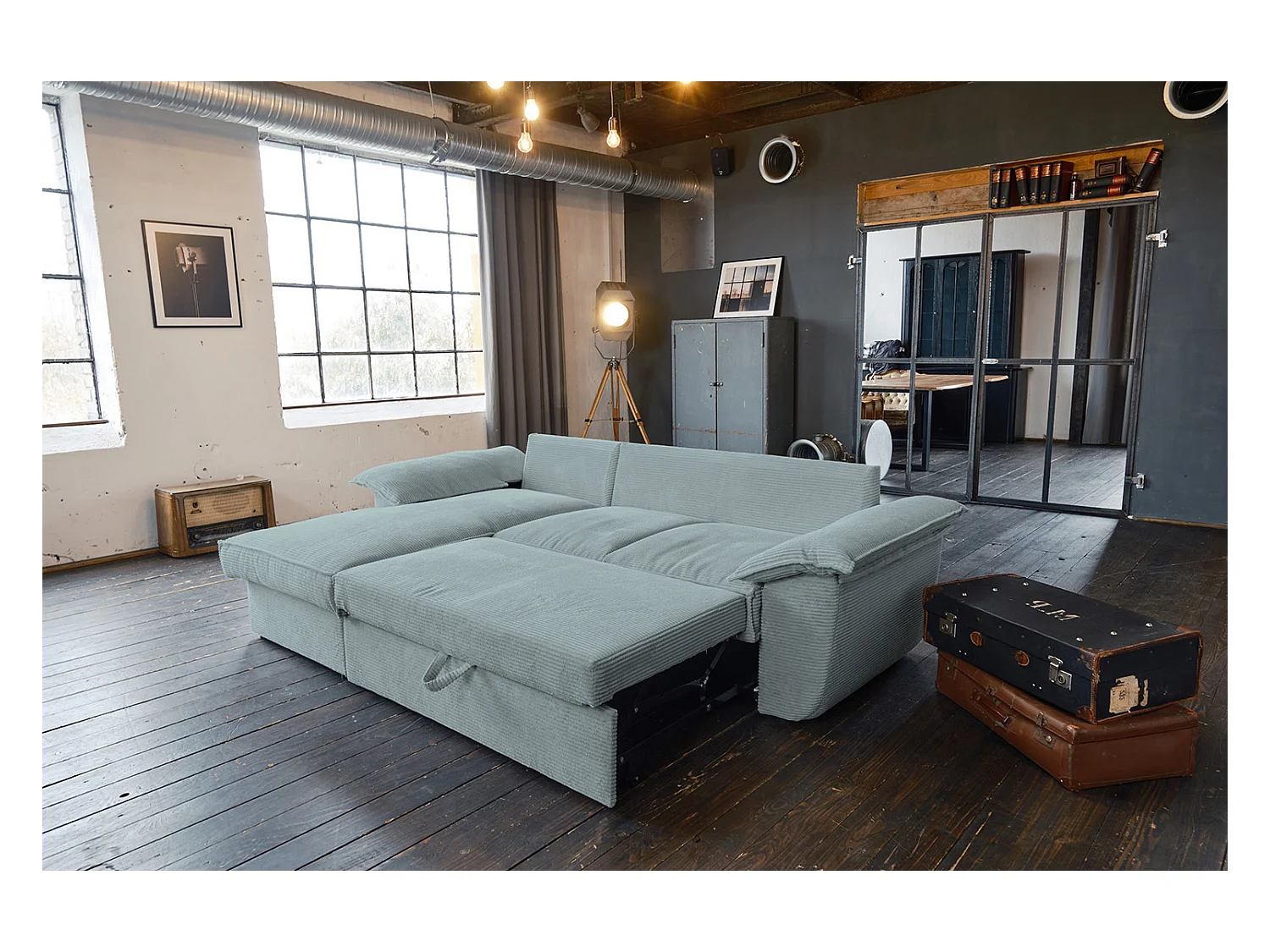 Slaapbank - Lichtblauw Koord - DAMETO