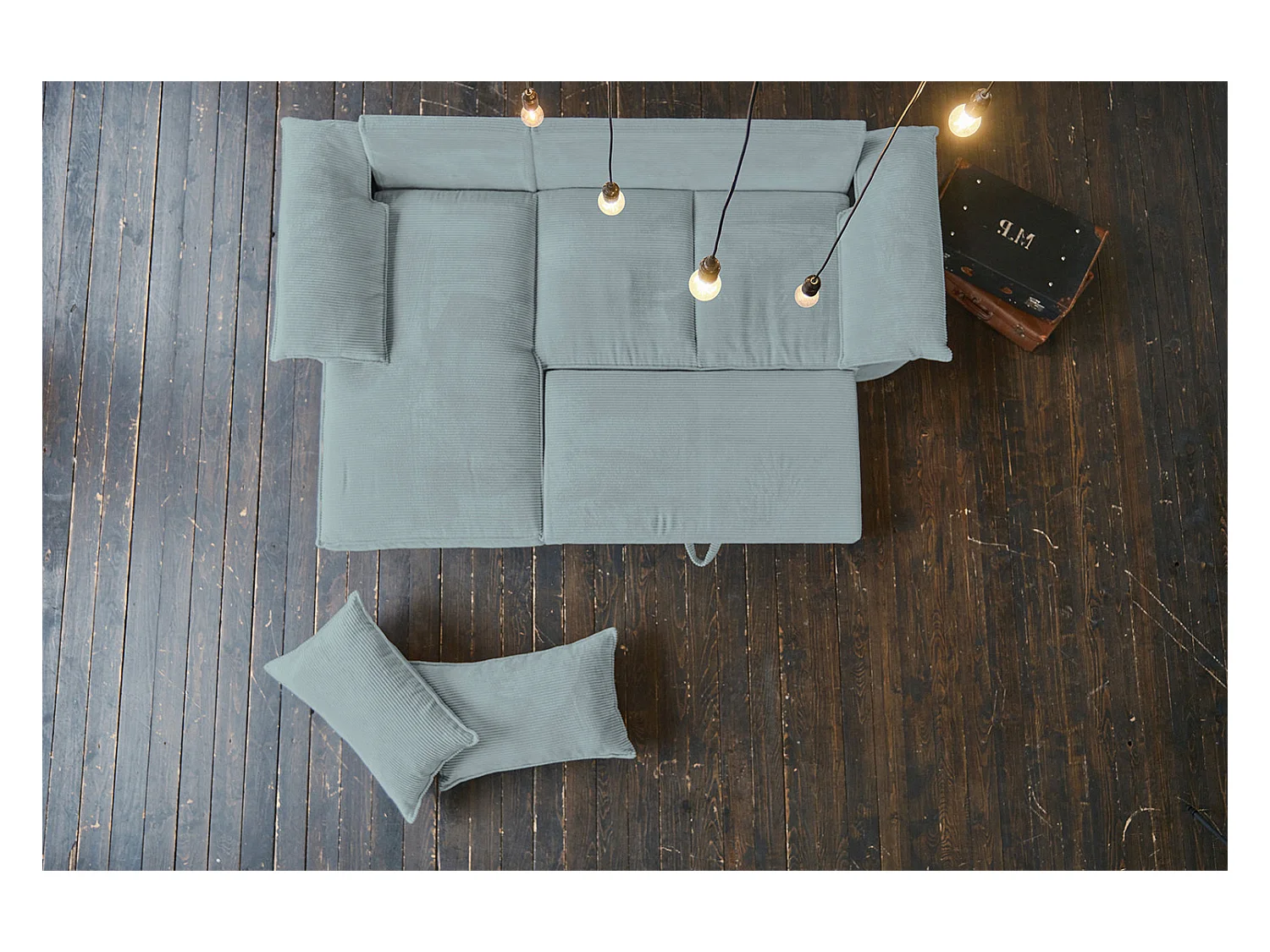 Slaapbank - Lichtblauw Koord - DAMETO