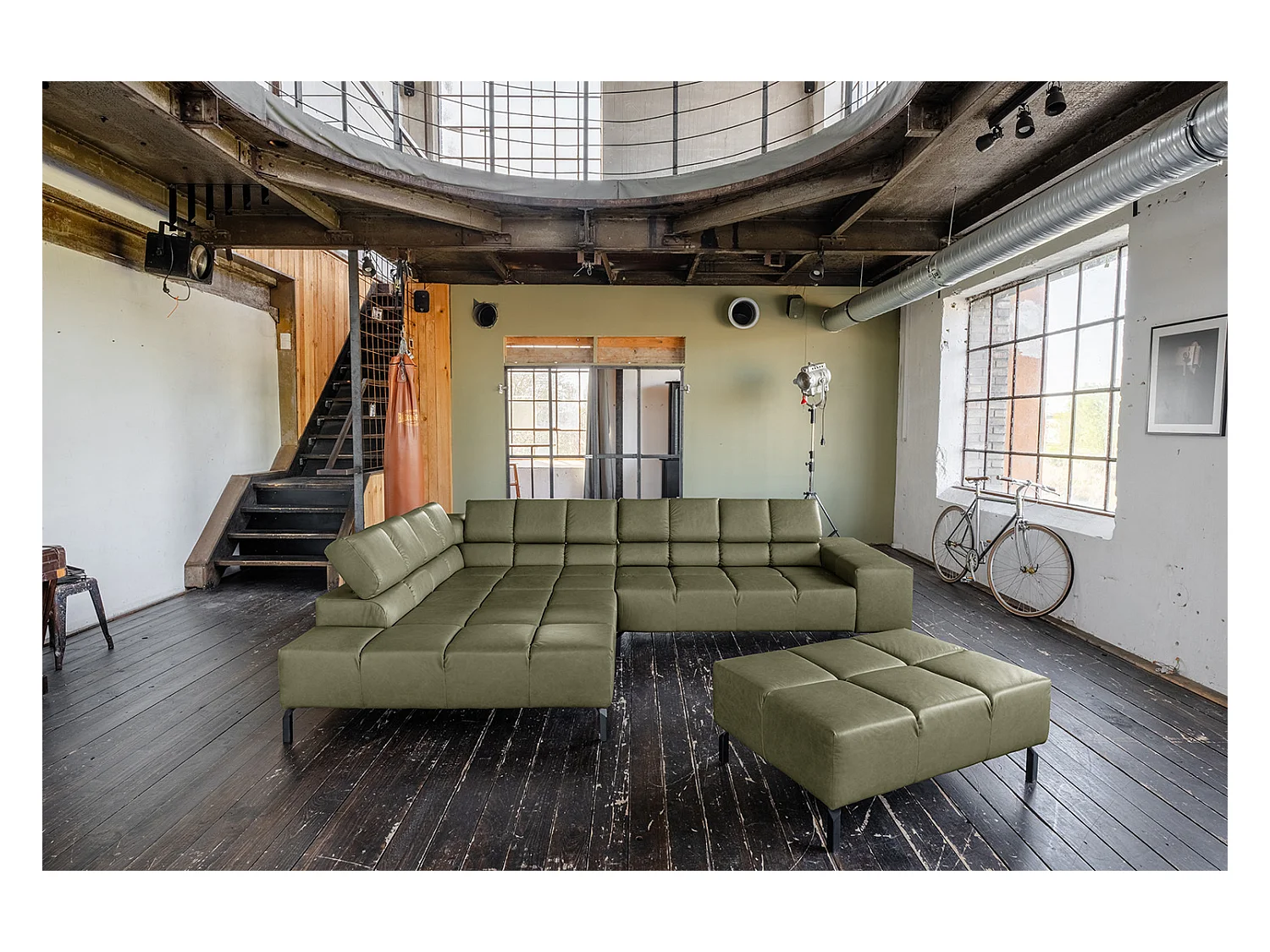 Ecksofa - Grün Leder - NELSON