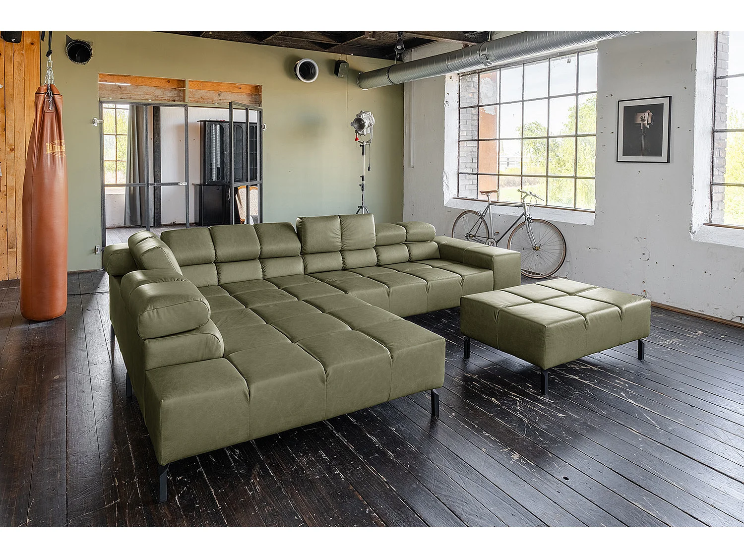 Ecksofa - Grün Leder - NELSON