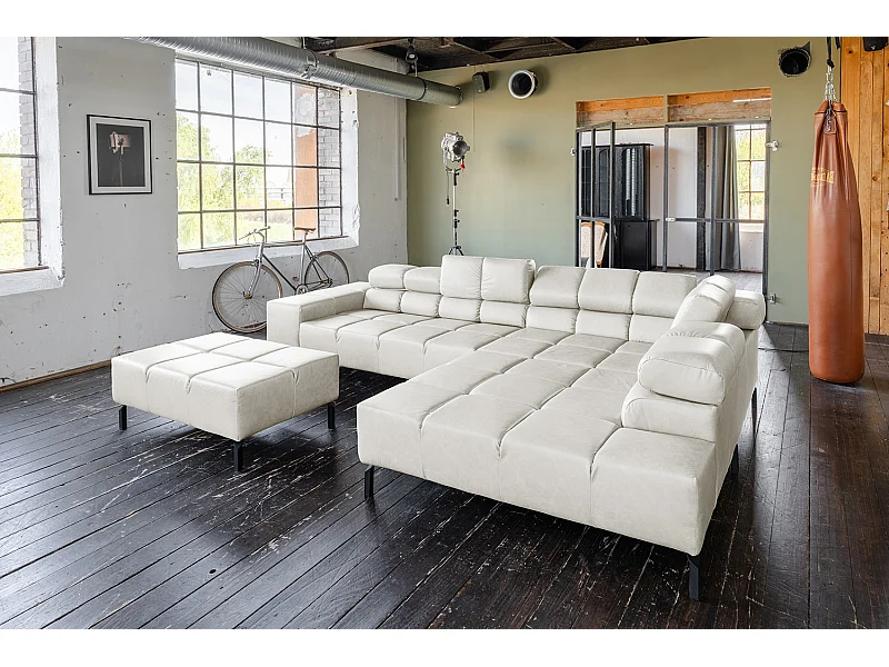 Ecksofa - Hellgrau Leder - NELSON