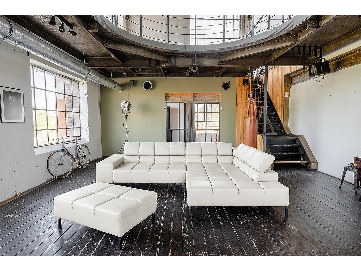 Sofá esquinero - gris claro piel - NELSON