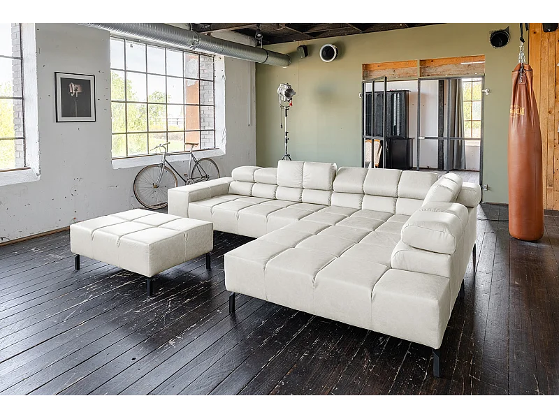 Divano angolare - grigio chiaro pelle - NELSON