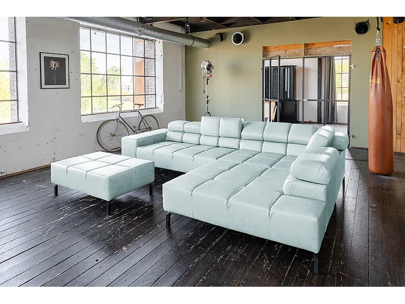 Ecksofa - Hellblau Leder - NELSON