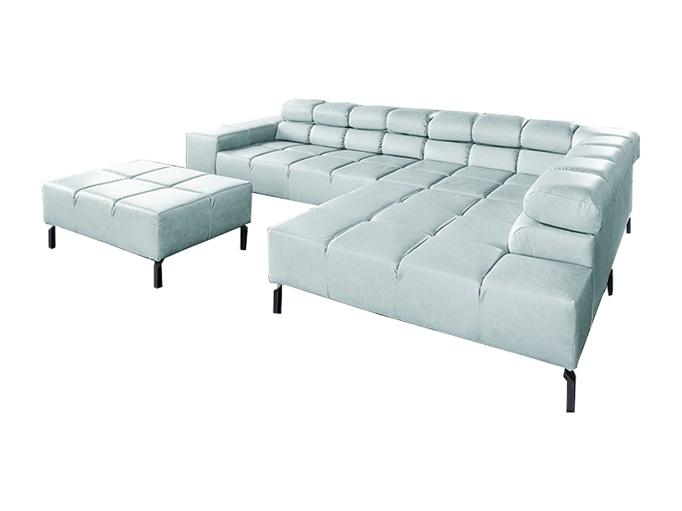 Ecksofa - Hellblau Leder - NELSON