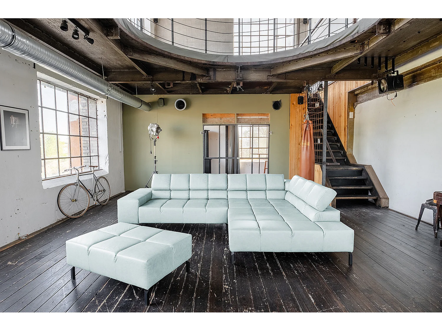 Ecksofa - Hellblau Leder - NELSON