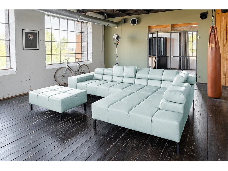 Hoekbank - Lichtblauw Leer - NELSON