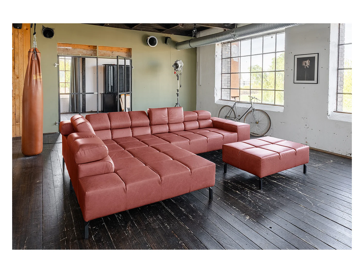 Ecksofa - Rot Leder - NELSON