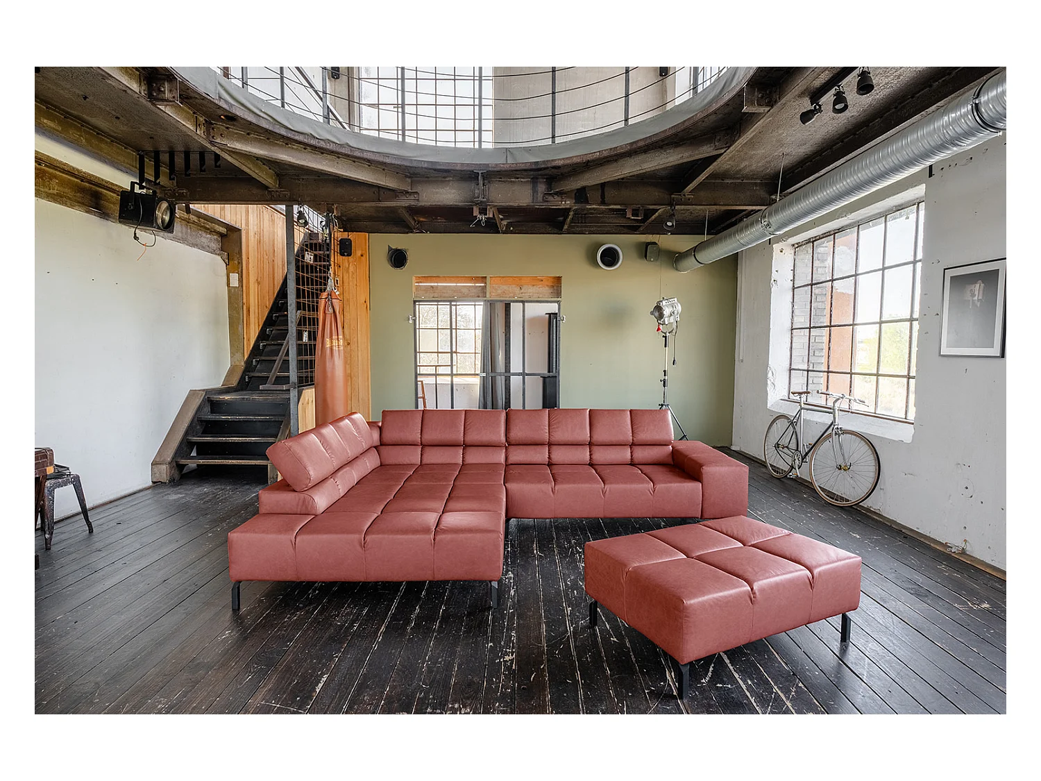 Ecksofa - Rot Leder - NELSON