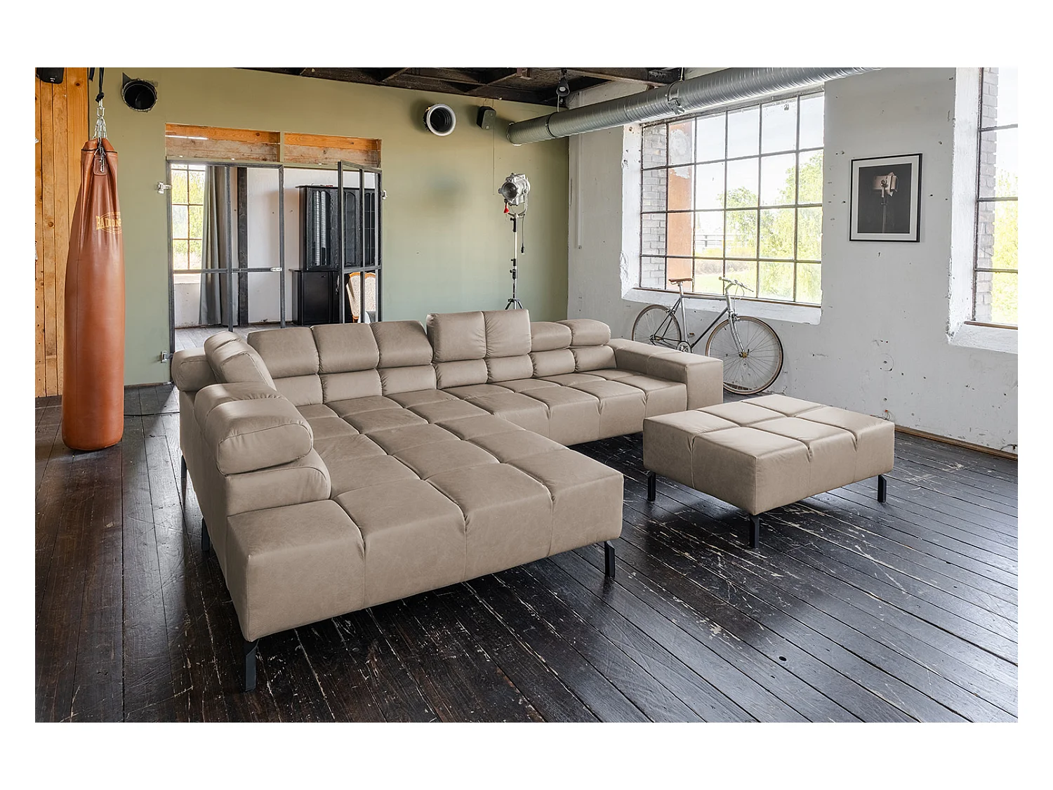 Ecksofa - Grau Leder - NELSON