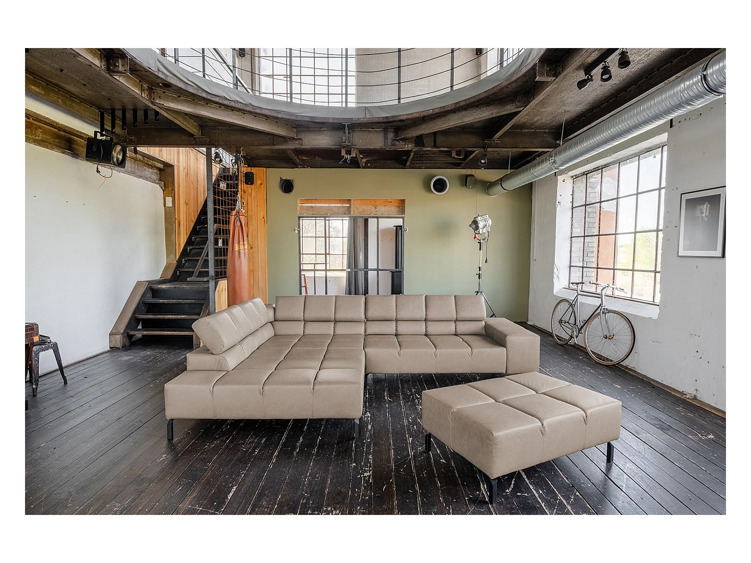 Ecksofa - Grau Leder - NELSON