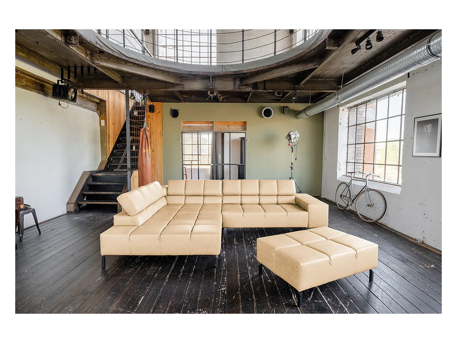 Sofá esquinero - beige piel - NELSON