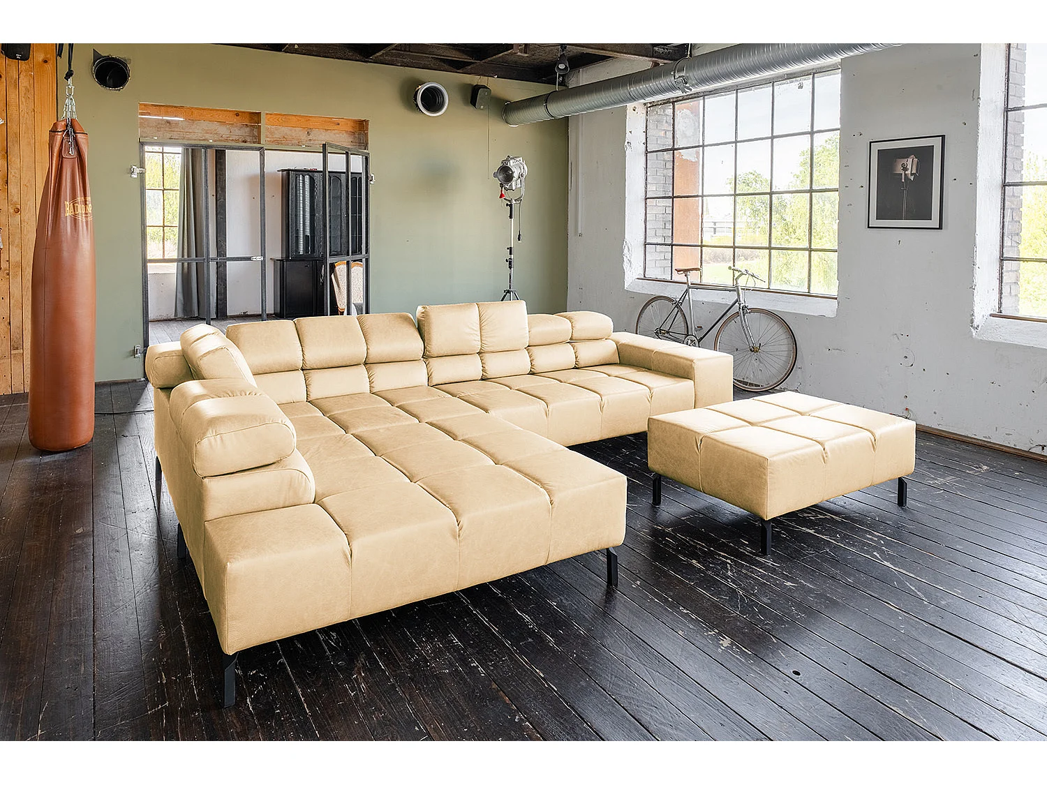 Ecksofa - Beige Leder - NELSON