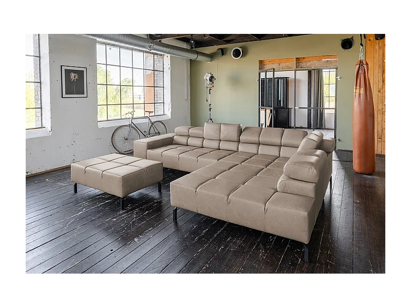 Ecksofa - Grau Leder - NELSON