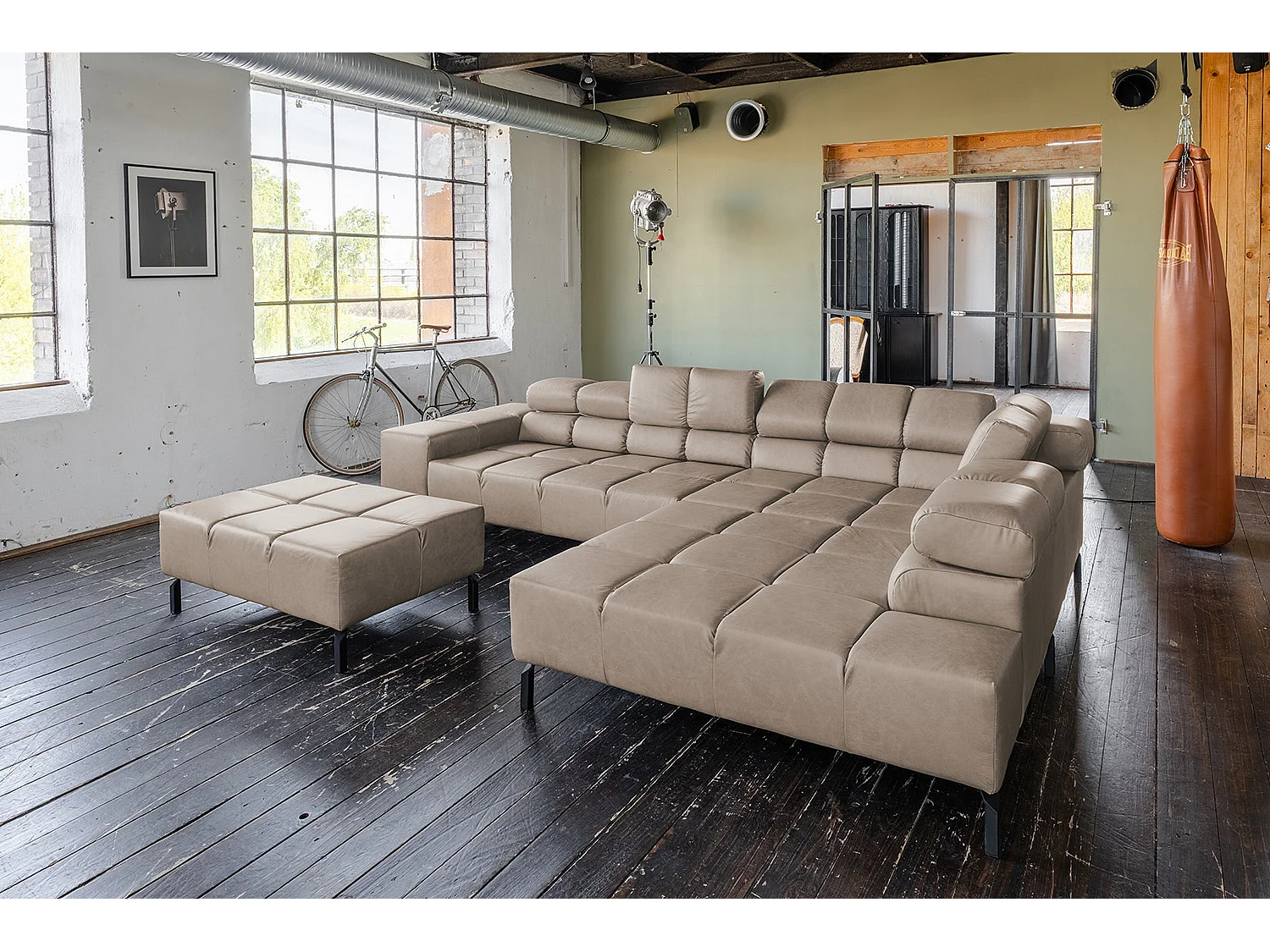 Ecksofa - Grau Leder - NELSON