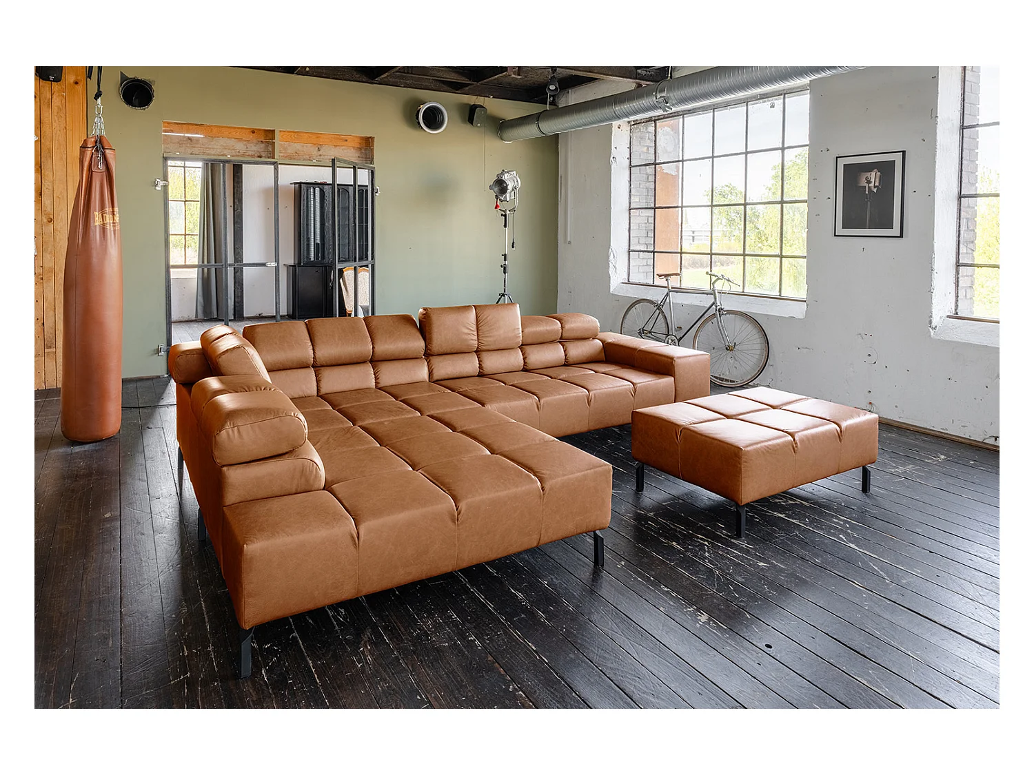 Sofá esquinero - marrón piel - NELSON