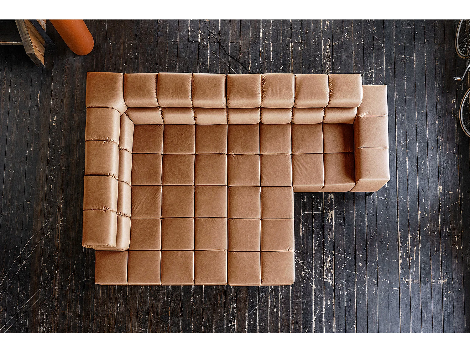 Sofá esquinero - marrón piel - NELSON