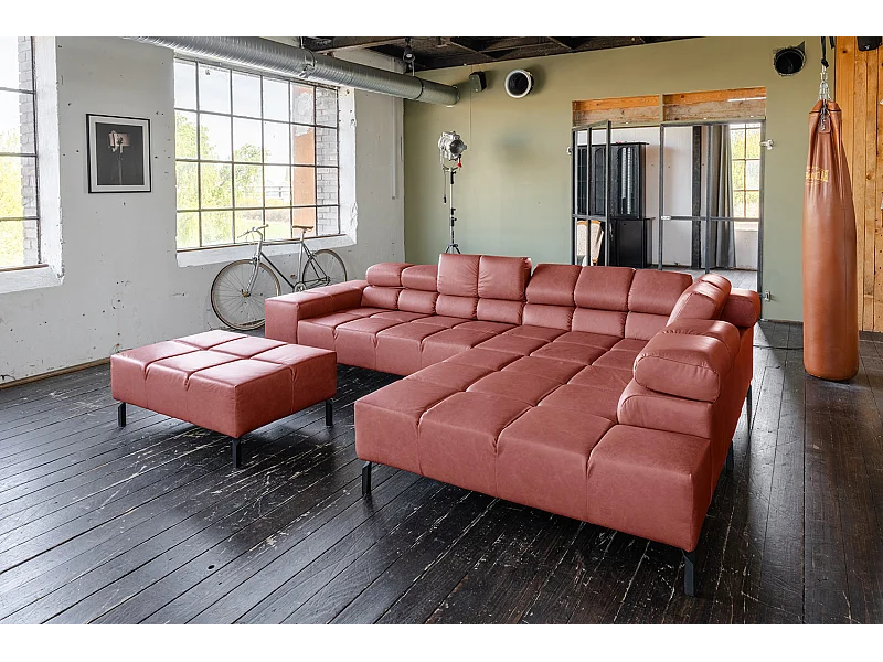 Ecksofa - Rot Leder - NELSON