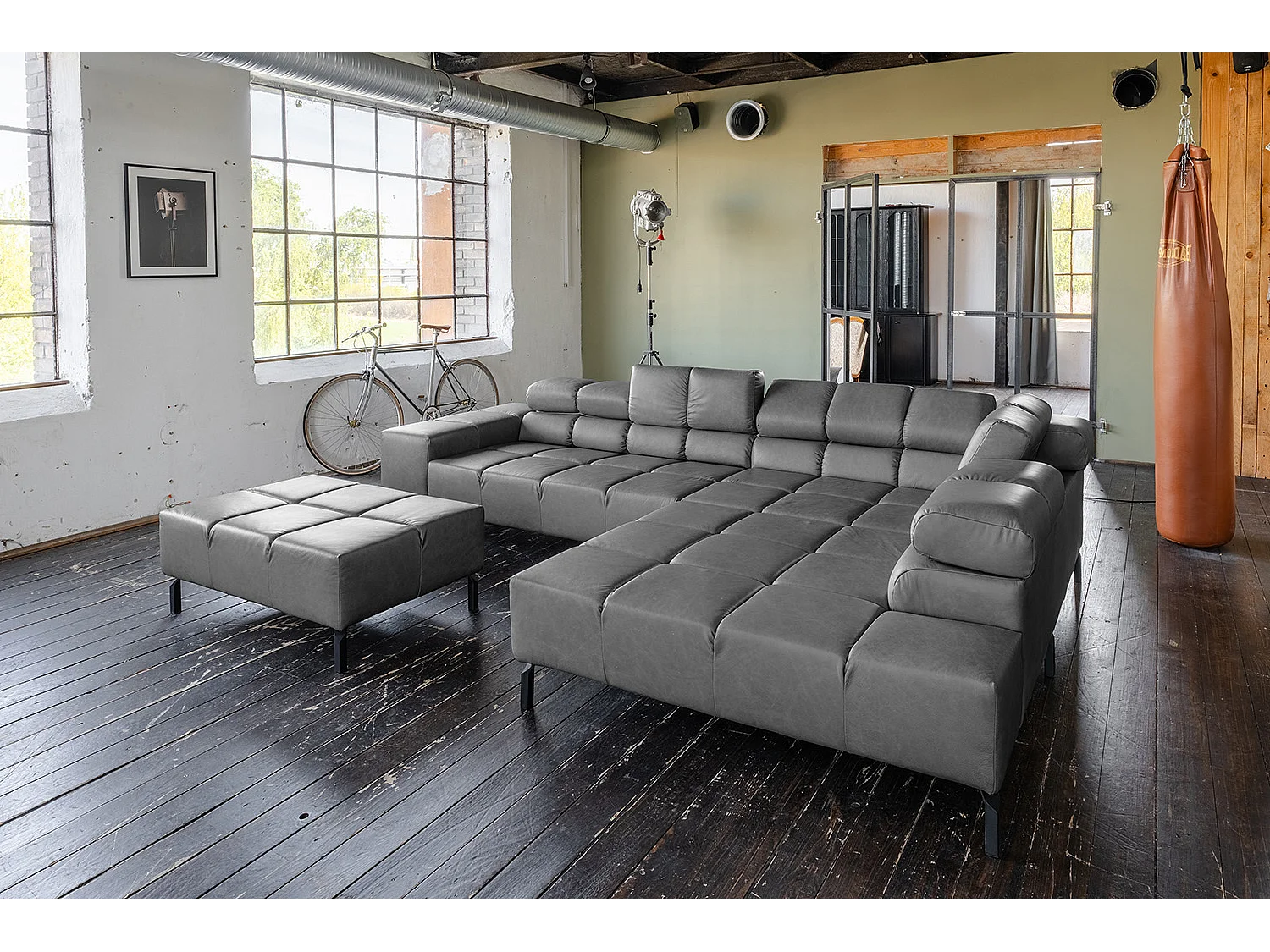 Sofá esquinero - antracita piel - NELSON